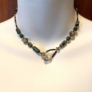 Handmade Necklace with Vintage Button Closure 8 Inch Choker